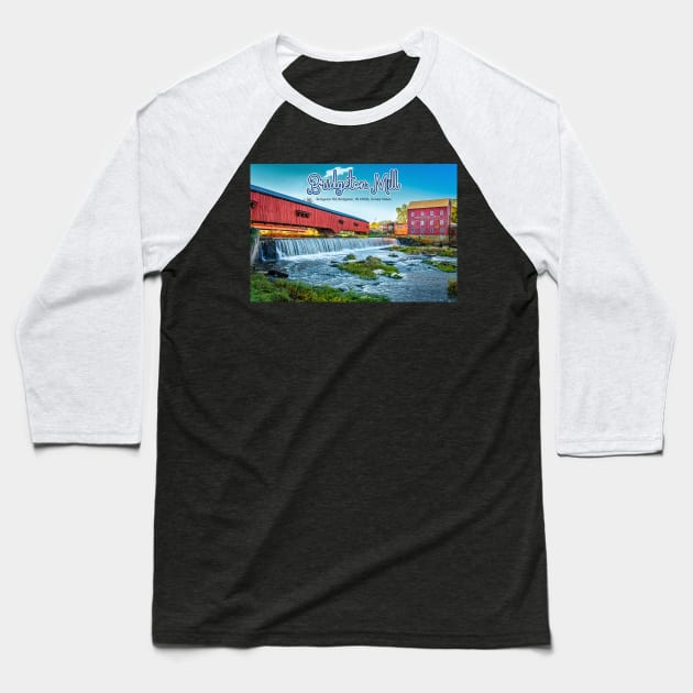 Bridgeton Mill and Covered Bridge Baseball T-Shirt by Gestalt Imagery